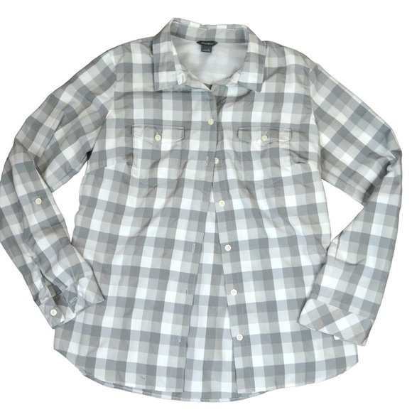 Eddie Bauer Nylon Blend Side Vent Roll Tab Sleeve Button Down Checkered Shirt - Picture 1 of 10